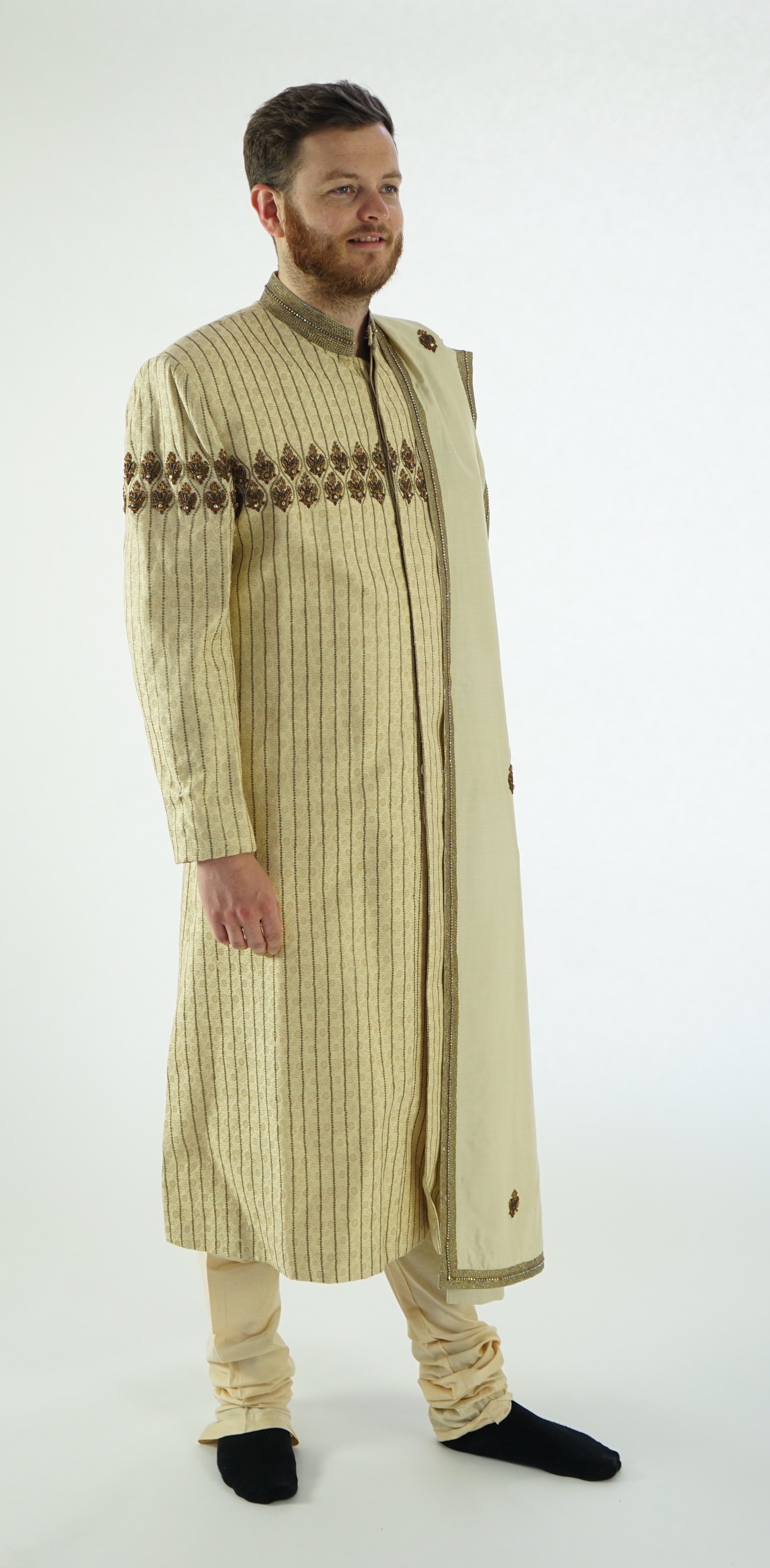 A modern Indian Men's wedding frock coat and trousers. Ex London Festival Opera - 'The Magic Flute'
